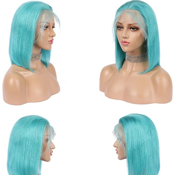 12” SHORT BLUE BOB HUMAN HAIR STRAIGHT LACE-FRONT main image 6